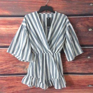 Nasty Gal Romper : on cloud linin striped wide sleeve romper Ruffle Blue Medium